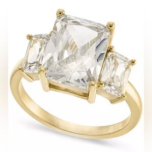 NWT Charter Club Gold-Plate Emerald-Crystal Triple Stone Ring